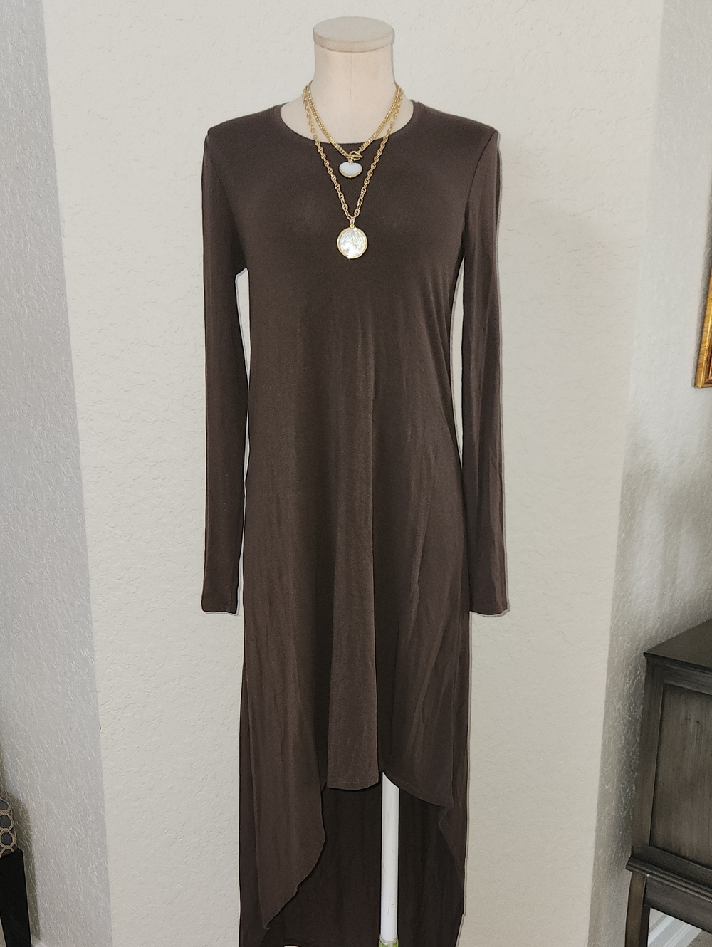 BCBGMaxAzria Chocolate Brown Long-Sleeve High-Low Maxi Dress